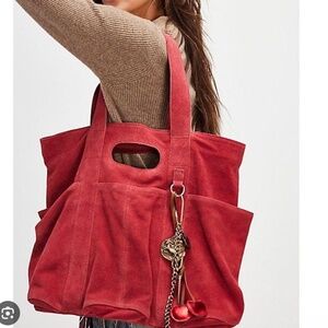 Free People Red Suede Caravan Tote Bag